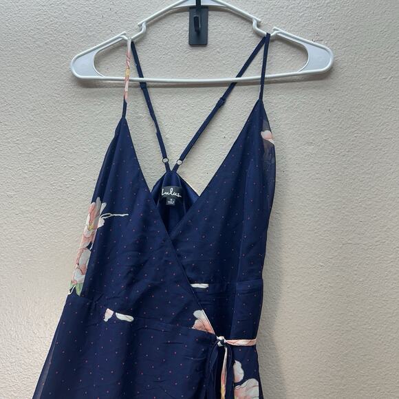 LULU'S Loiselle Navy Blue Floral Print Polka Dot Wrap Maxi Dress SZ S formal - Picture 11 of 11